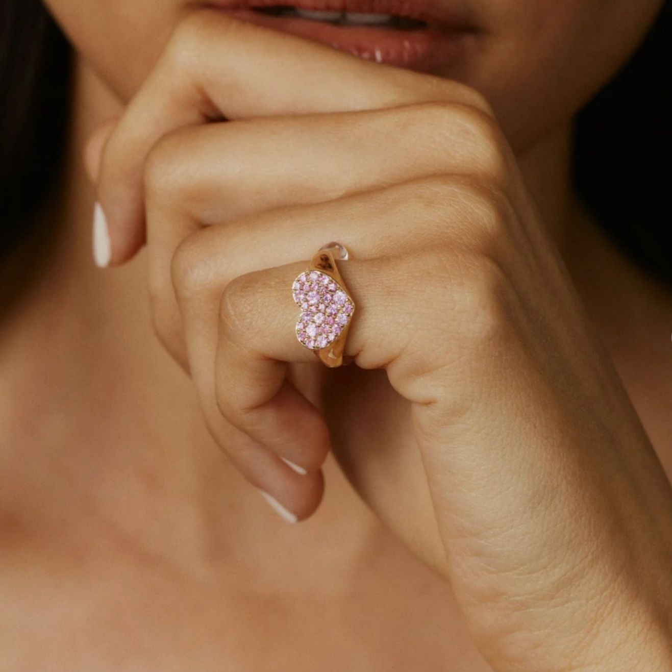 Pink Sapphire Smushed Heart Pinky Ring