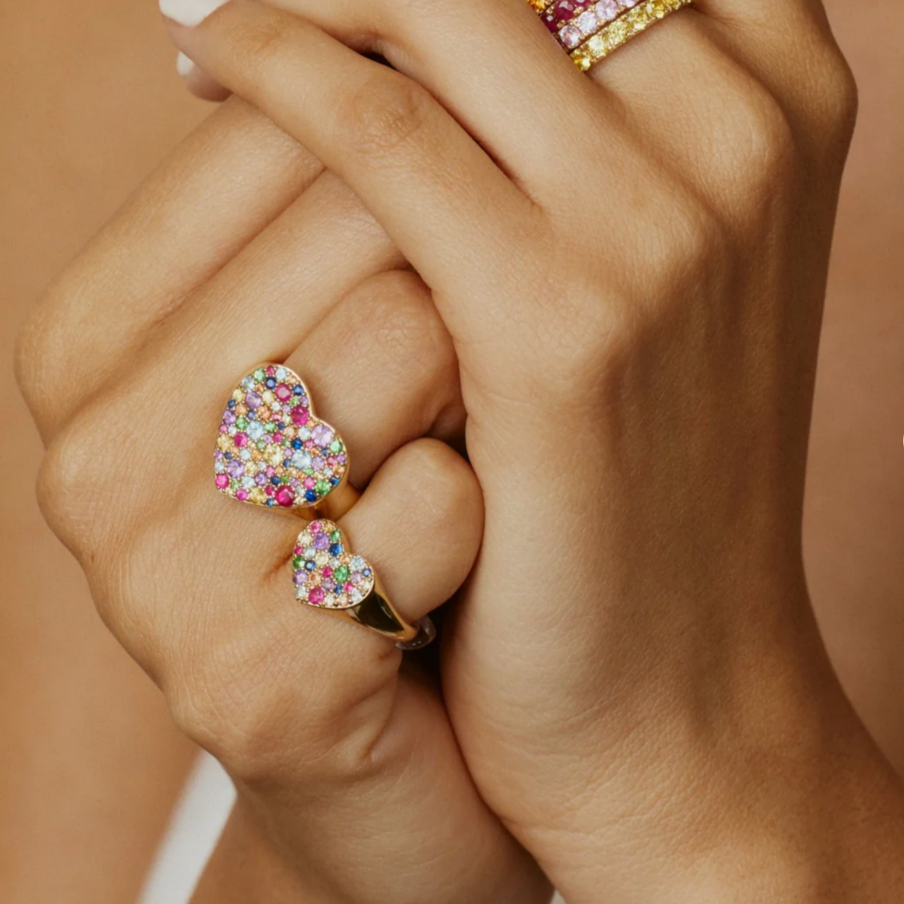 Multi Colored Smushed Heart Pinky Ring