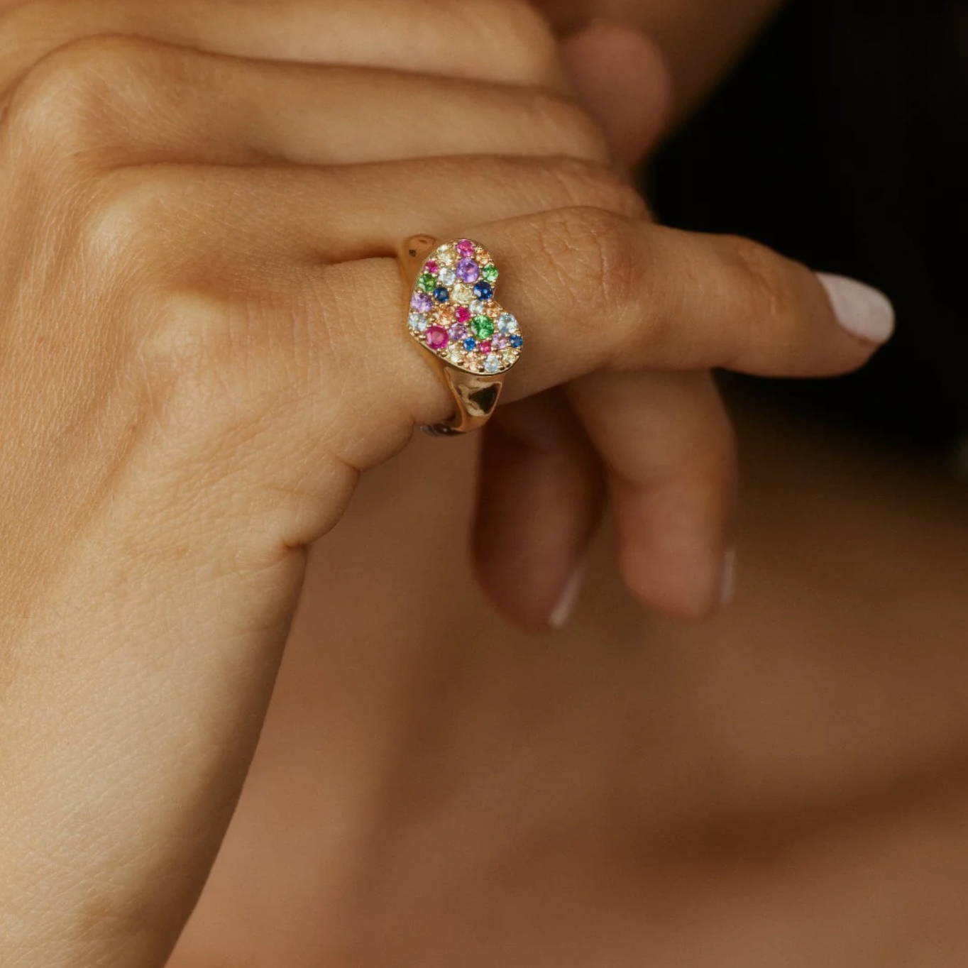 Multi Colored Smushed Heart Pinky Ring
