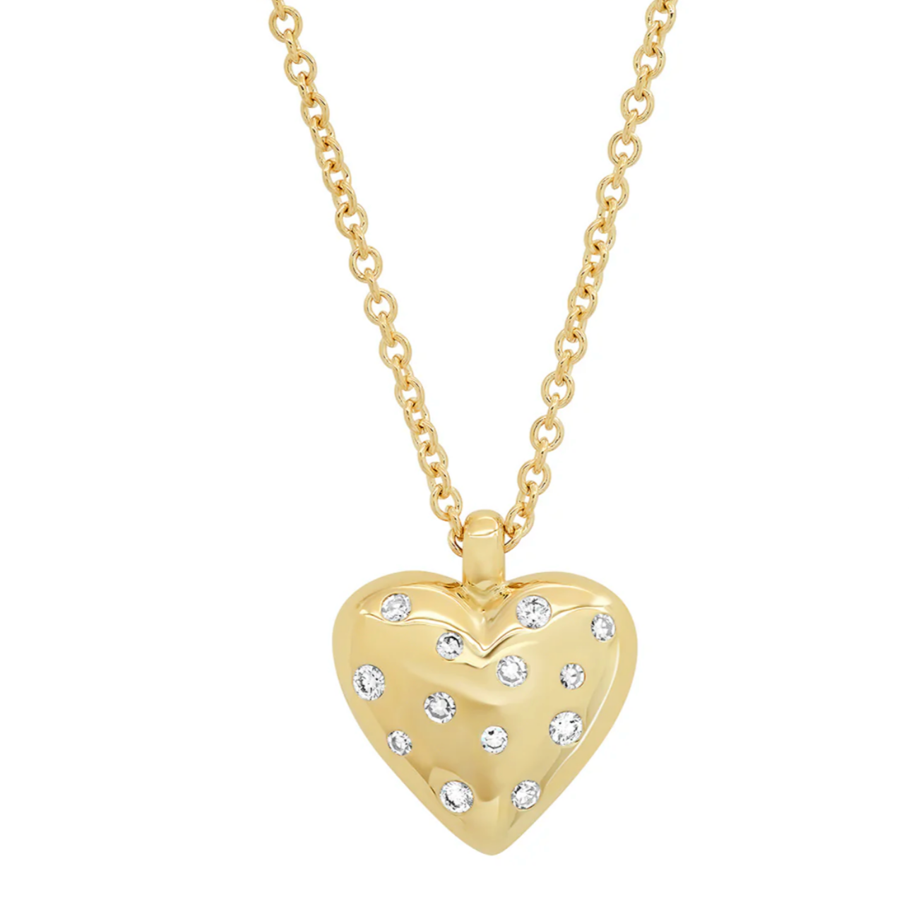 Small Diamond and Gold Puffy Heart Necklace
