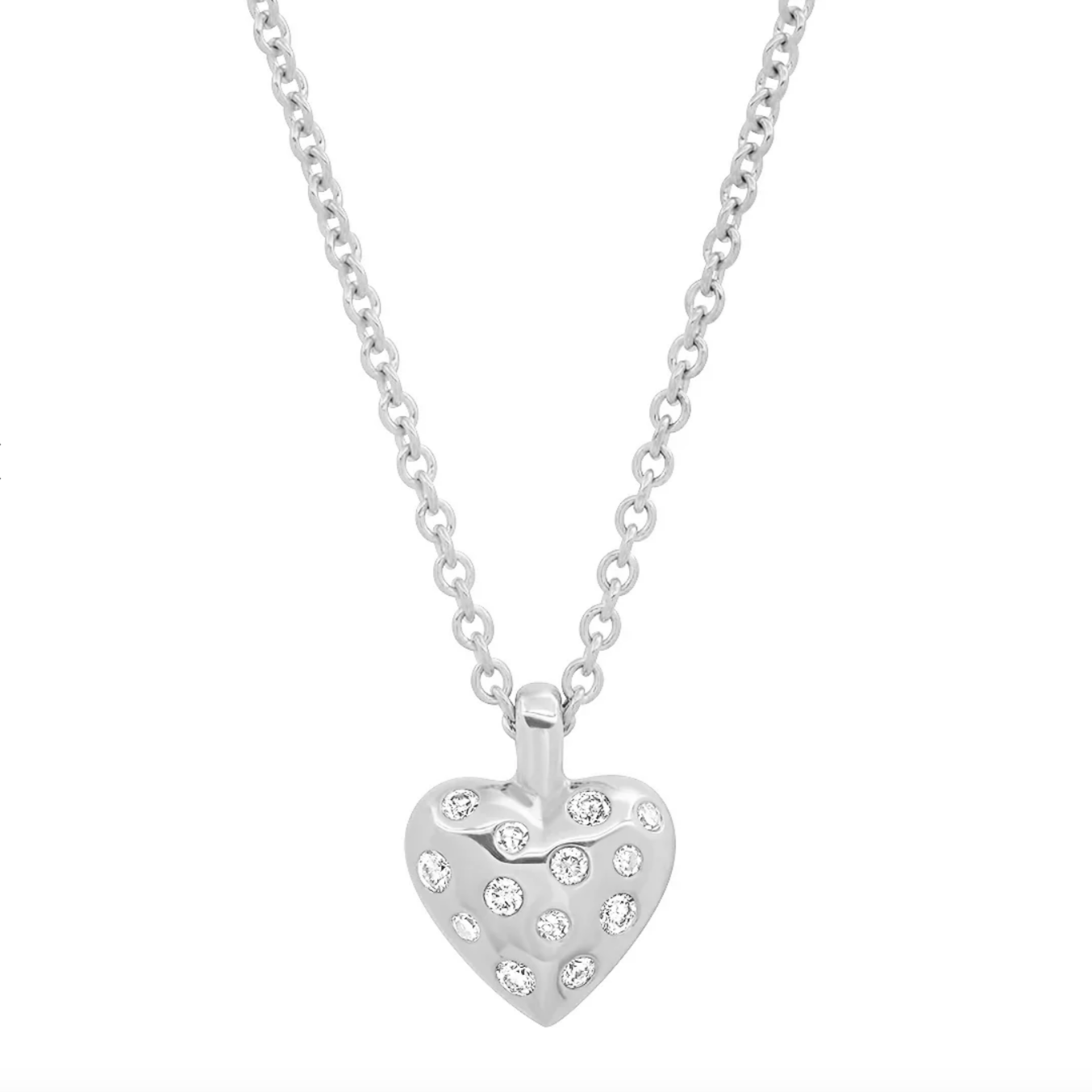 Mini Diamond and Gold Puffy Heart Necklace