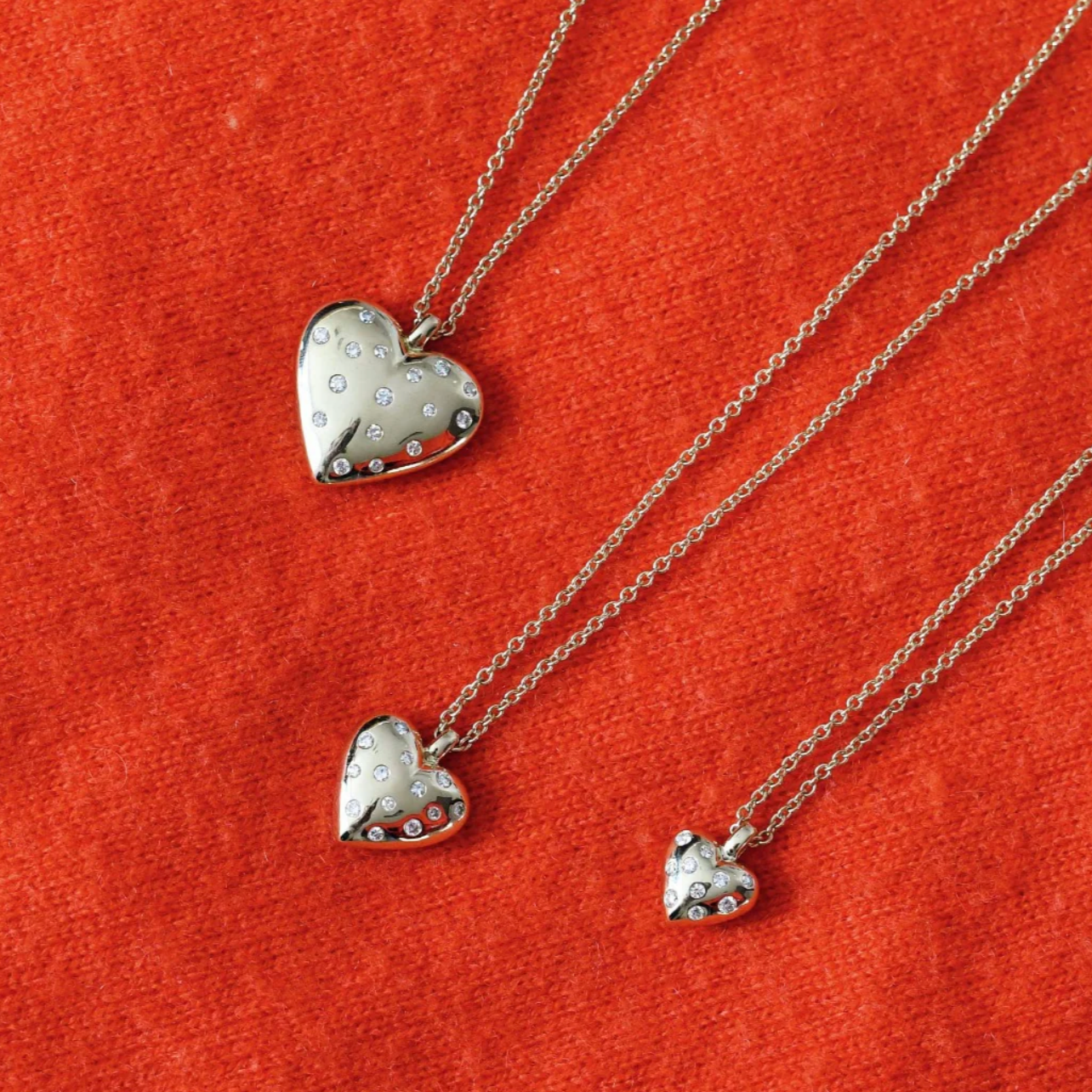 Mini Diamond and Gold Puffy Heart Necklace