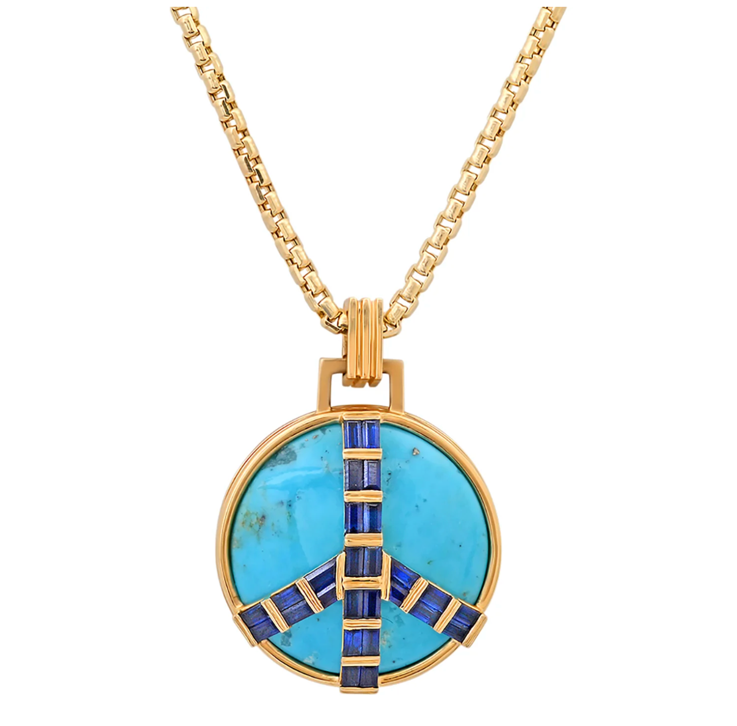Midsize Peace Pendant in Turquoise and Blue Sapphire