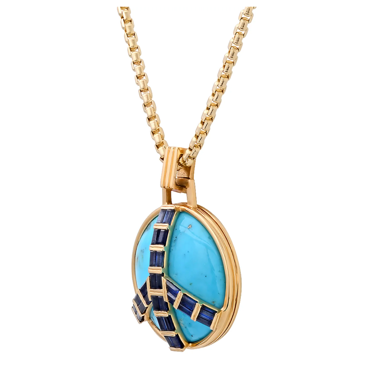 Midsize Peace Pendant in Turquoise and Blue Sapphire