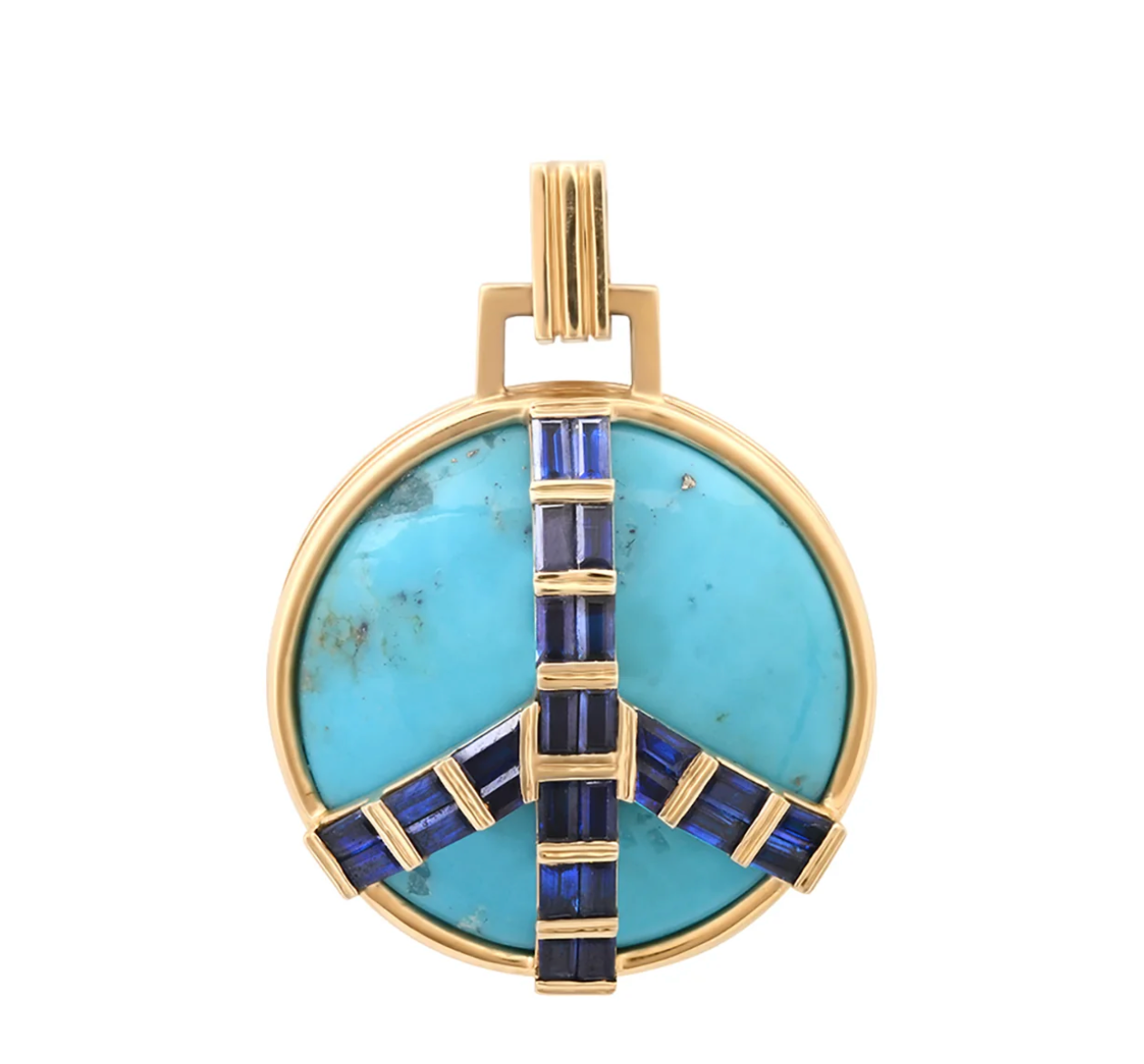 Midsize Peace Pendant in Turquoise and Blue Sapphire