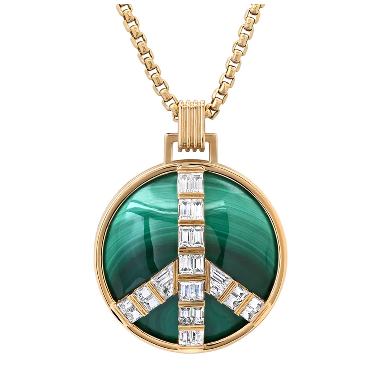 Grandsize Peace Pendant in Malachite and White Sapphire