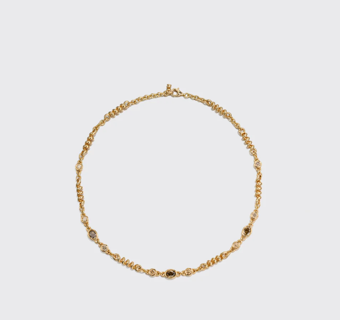 YELLOW GOLD BROWN DIAMOND SLINKEE NECKLACE
