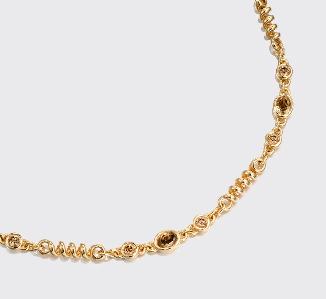 YELLOW GOLD BROWN DIAMOND SLINKEE NECKLACE