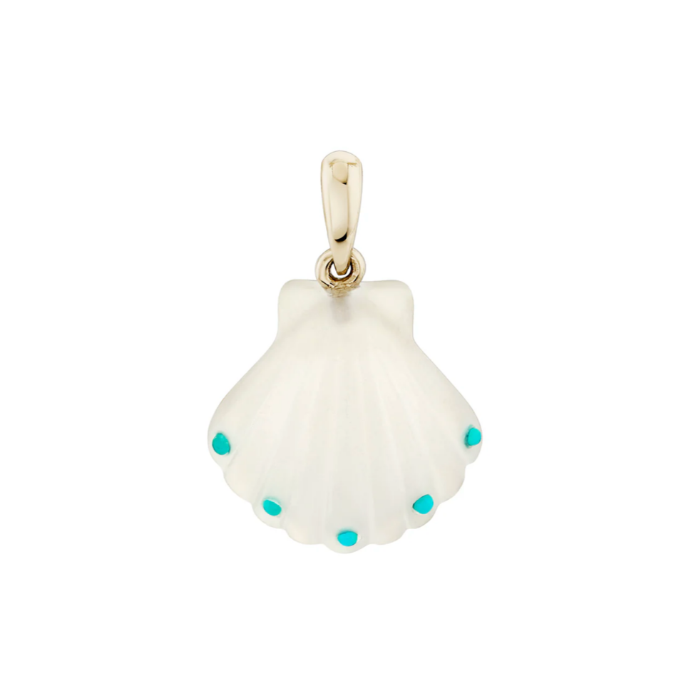 Turquoise and Quartz Scallop Shell Pendant