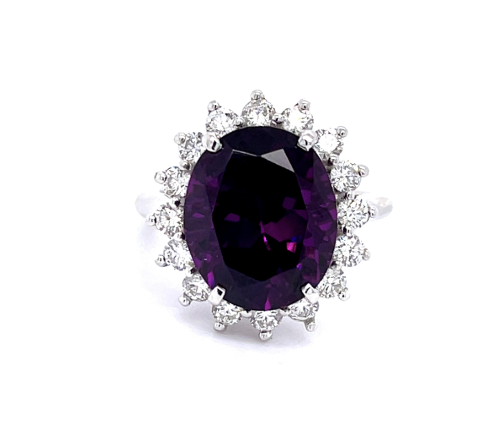 Estate Purple Mozambique Garnet and Diamond Halo Ring