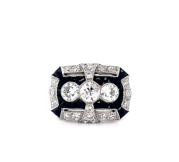 Vintage Platinum Old European Diamond & Onyx Ring