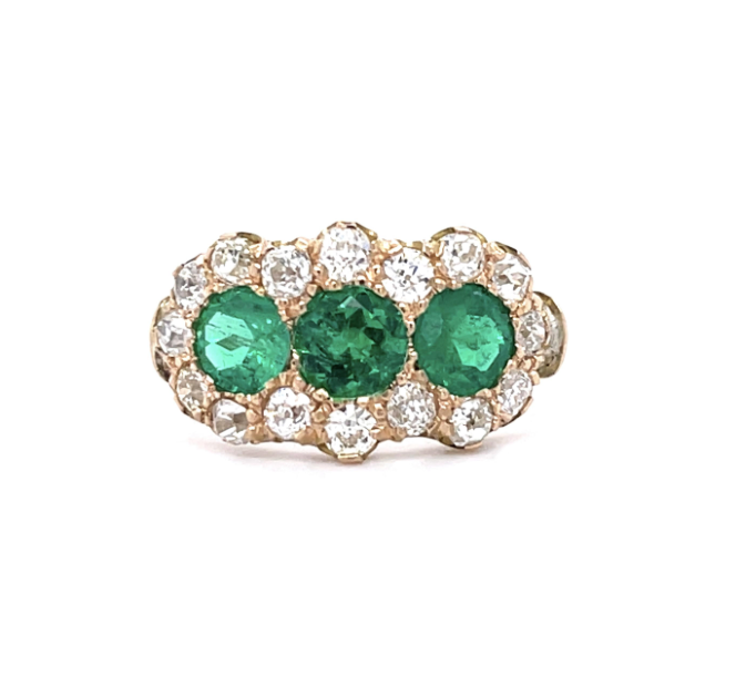 Vintage 18K Yellow Gold Emerald and Diamond Ring