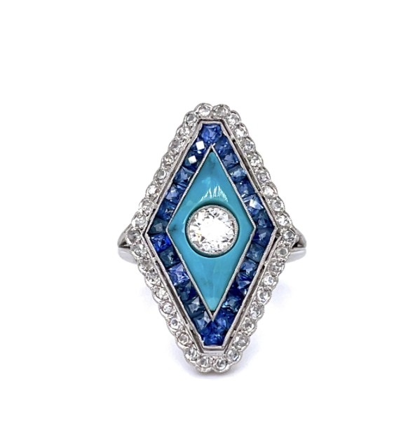 Vintage Sapphire, Diamond, and Turquoise Ring