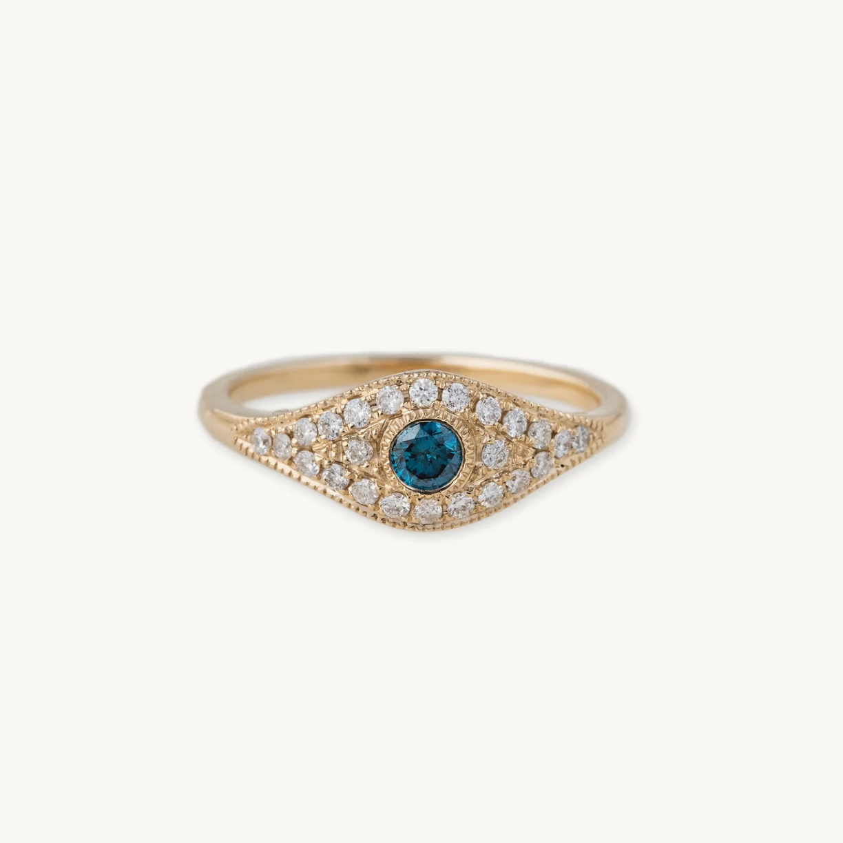 Blue Diamond Center Pave Eye Ring