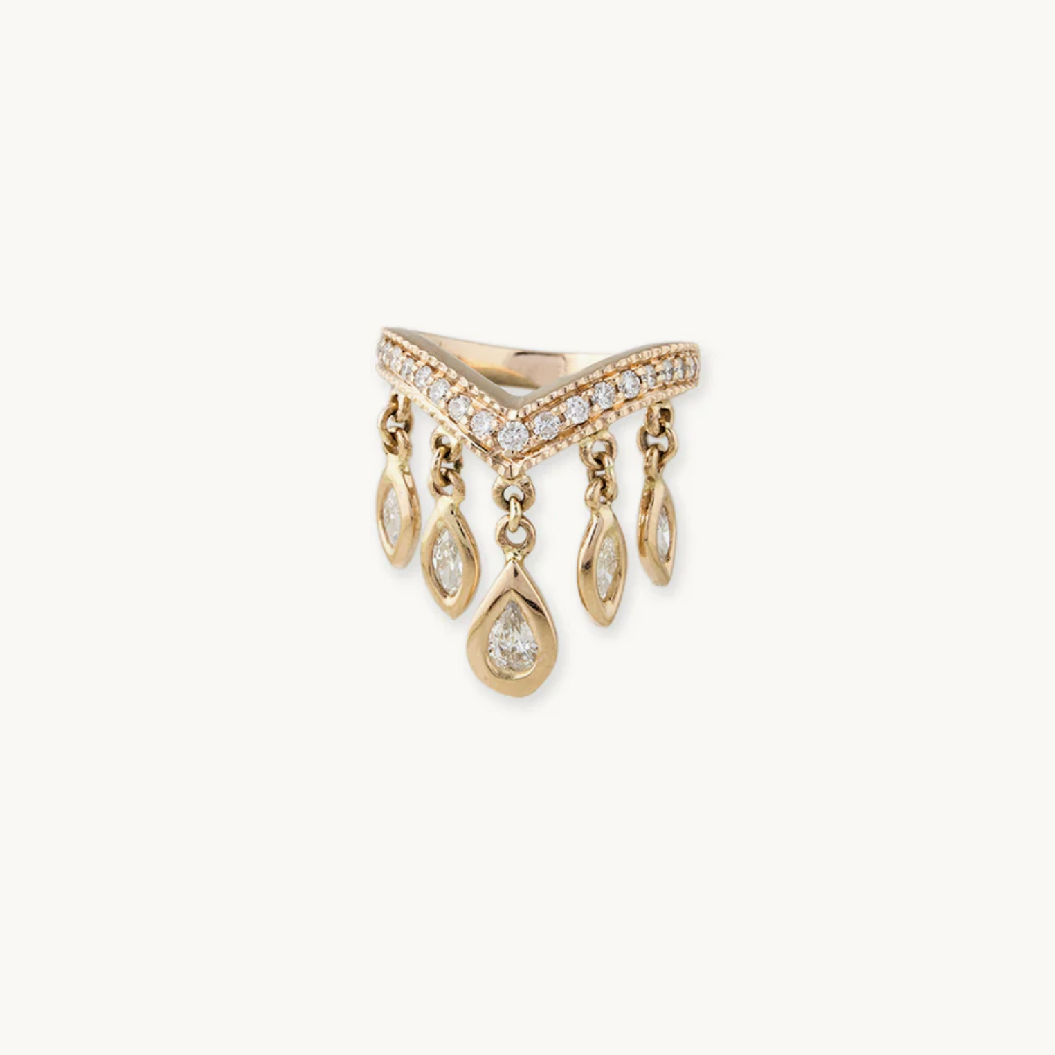 Large Teardrop 4 Marquise Diamond Shaker V Ring