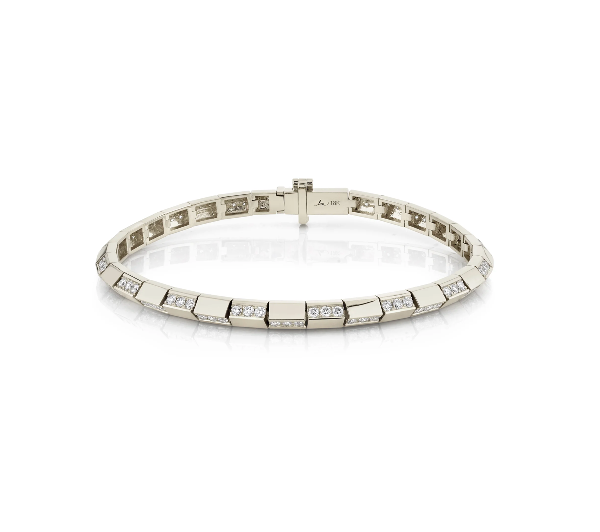 KNIFE EDGE BAR TENNIS LINK BRACELET WITH ALTERNATING PAVÉ