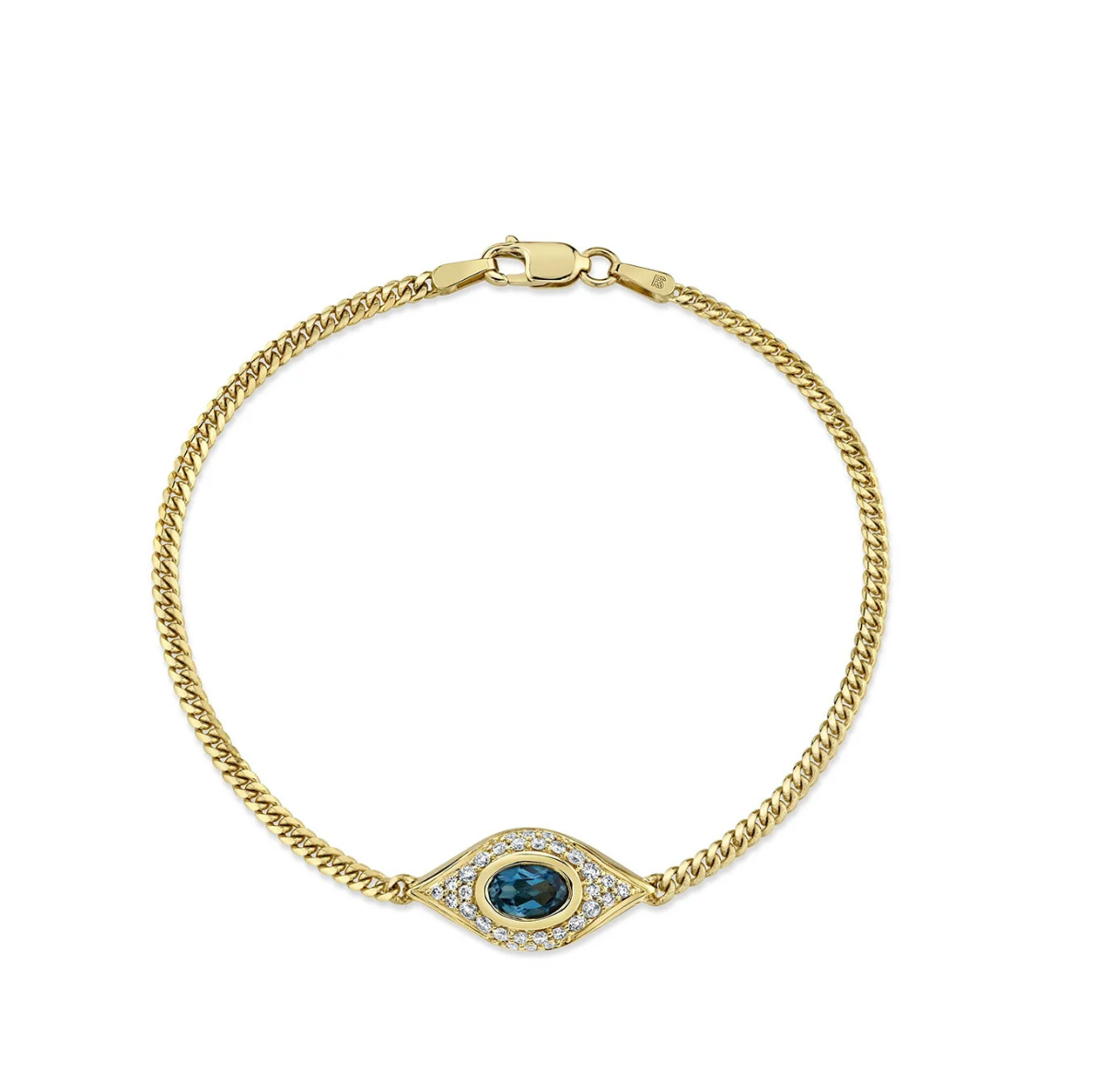 14K GOLD DIAMOND OVAL GEMSTONE EVIL EYE BRACELET