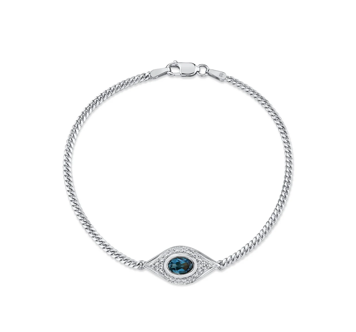 14K GOLD DIAMOND OVAL GEMSTONE EVIL EYE BRACELET