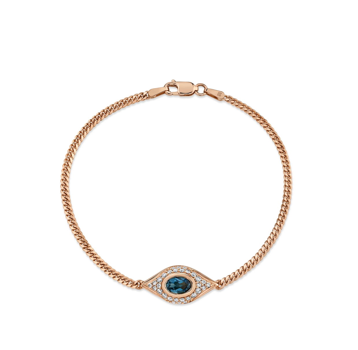 14K GOLD DIAMOND OVAL GEMSTONE EVIL EYE BRACELET