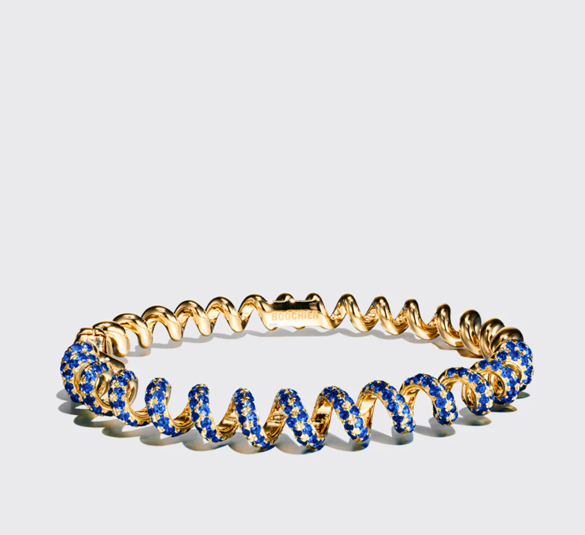 YELLOW GOLD BLUE SAPPHIRE SLINKEE BANGLE