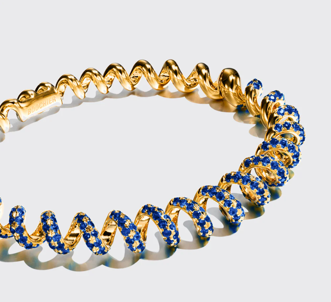 YELLOW GOLD BLUE SAPPHIRE SLINKEE BANGLE