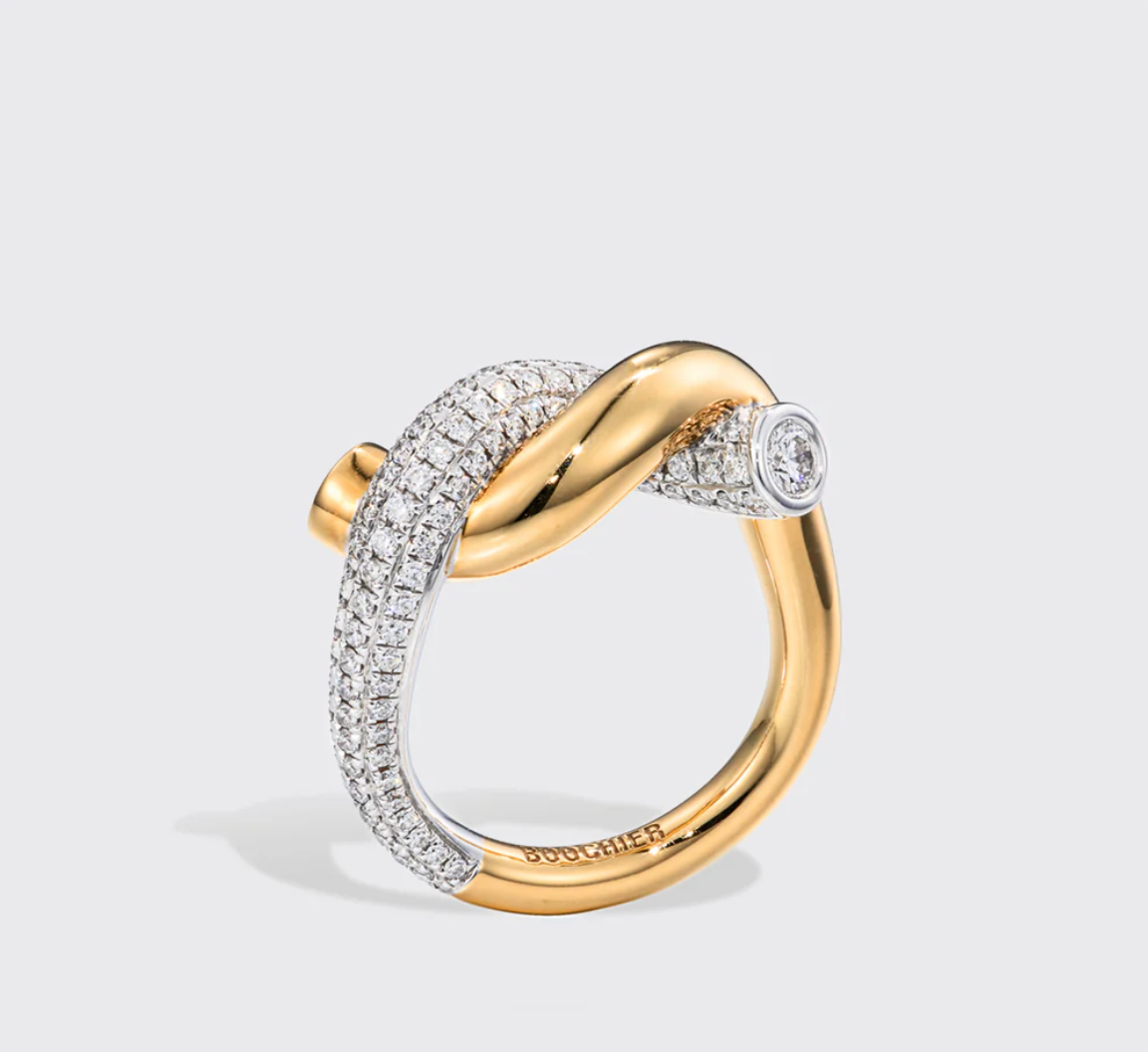 JUMBO YELLOW GOLD-WHITE GOLD HALF DIAMOND TIES RING