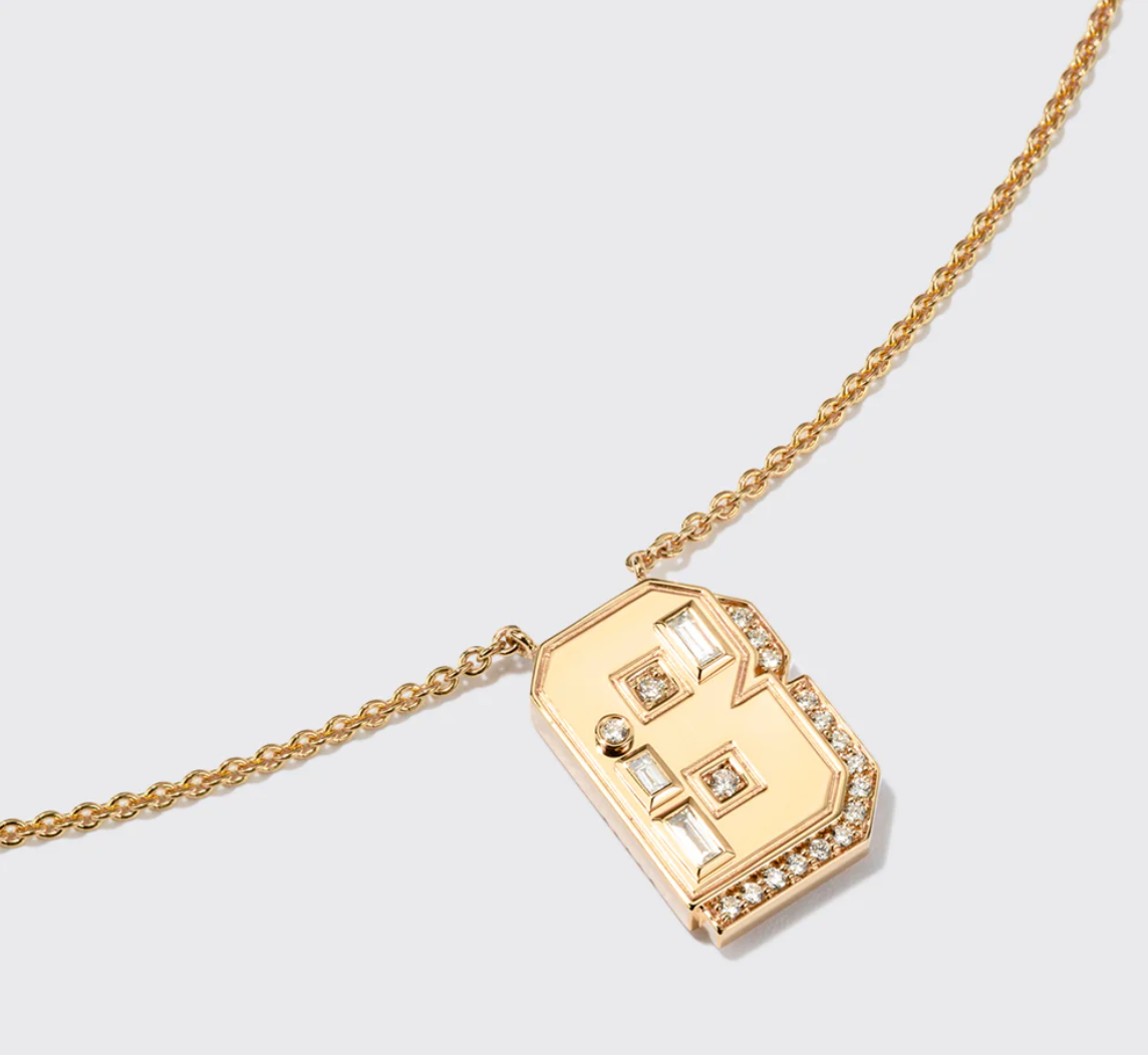 YELLOW GOLD DIAMOND LETTER NECKLACE