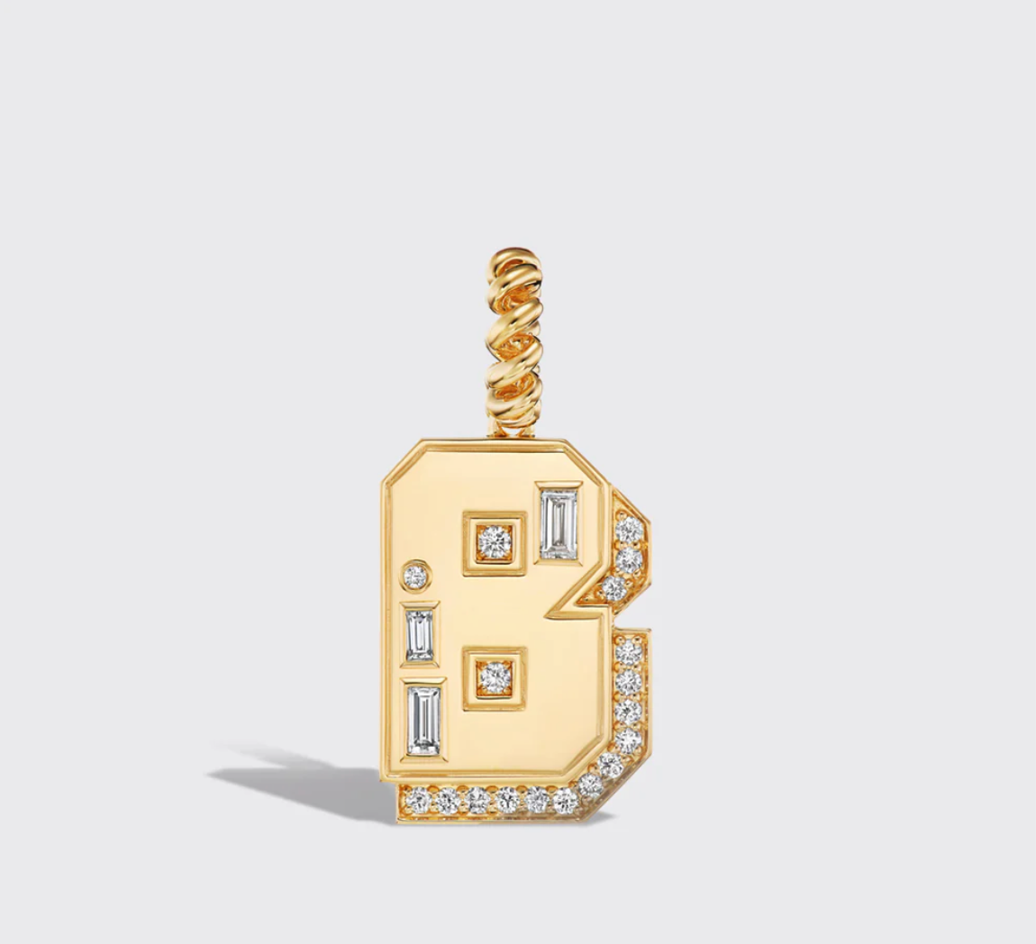 JUMBO YELLOW GOLD DIAMOND LETTER AND NUMBER PENDANT