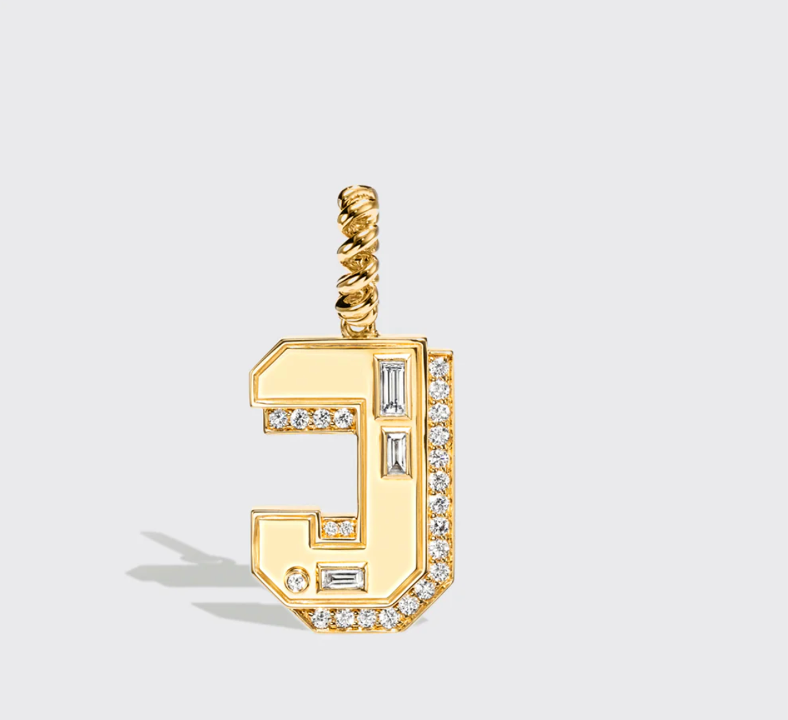 JUMBO YELLOW GOLD DIAMOND LETTER AND NUMBER PENDANT