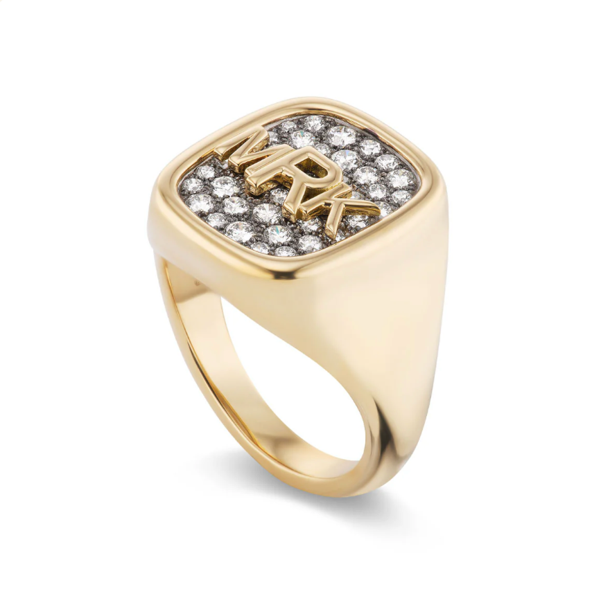 Initial Signet with Diamond Pave & Rhodium