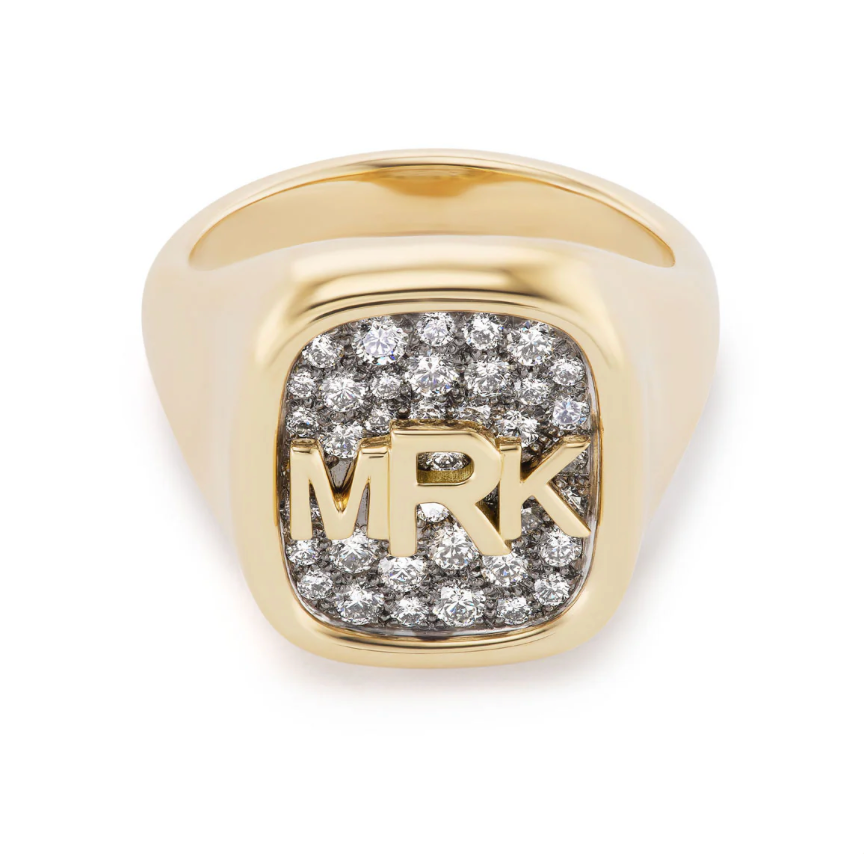 Initial Signet with Diamond Pave & Rhodium