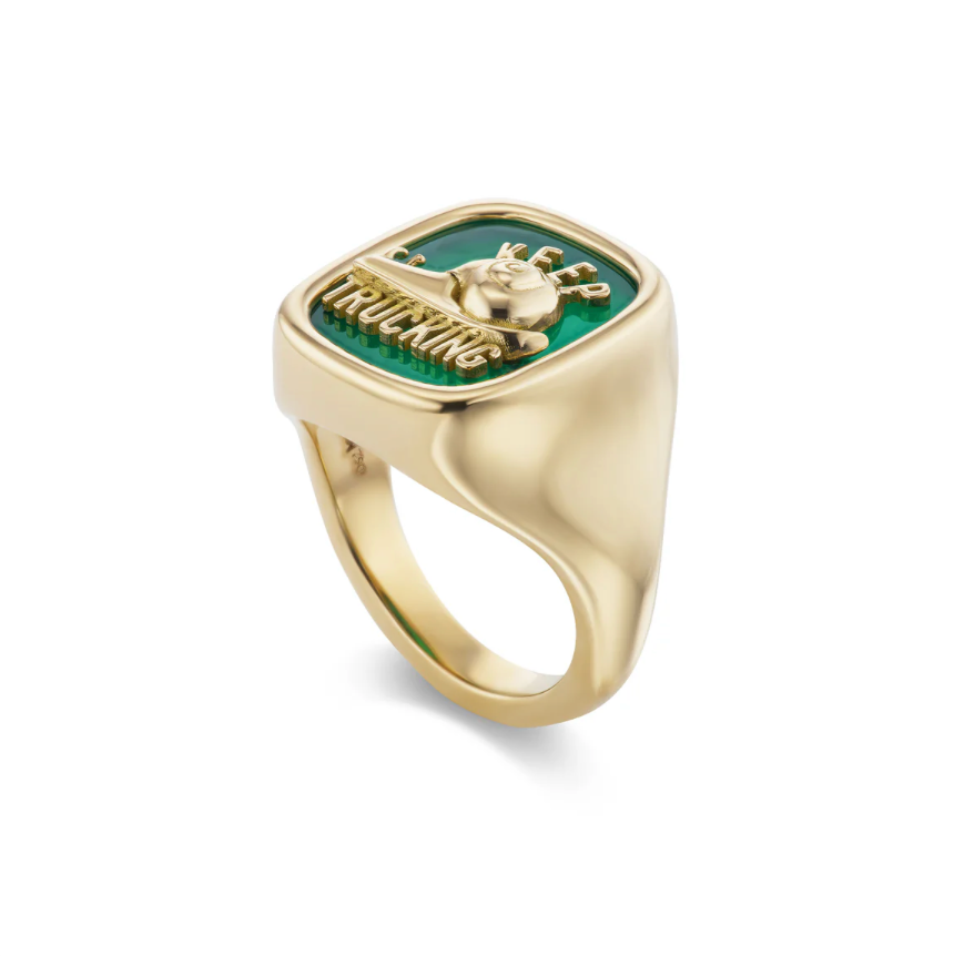 Mini Keep Trucking Signet with Green Agate