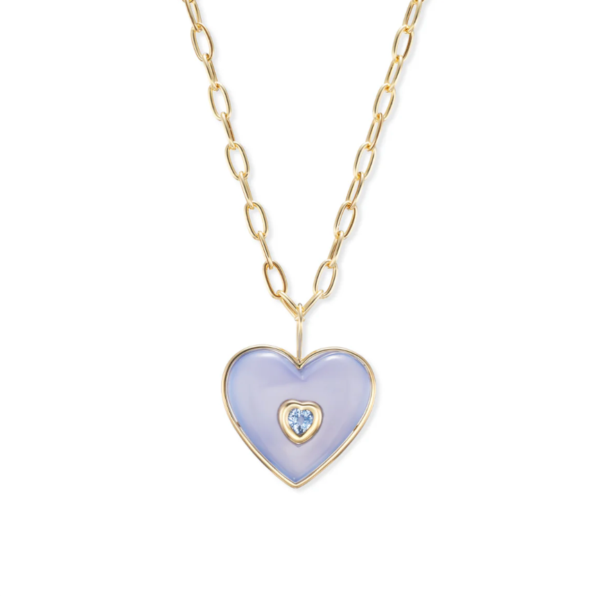 Medium Puff Heart Pendant with Heart Inset