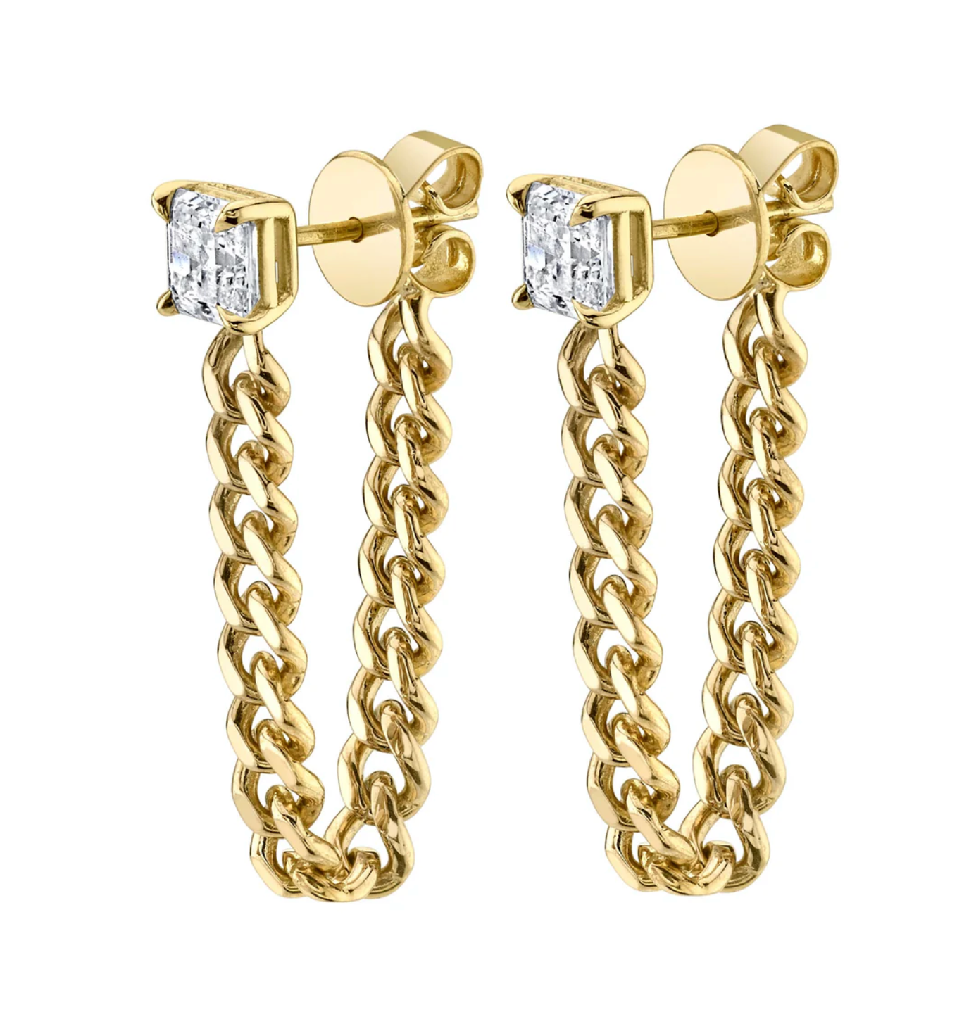 ASSCHER CUT DIAMOND CUBAN LINK LOOP EARRINGS