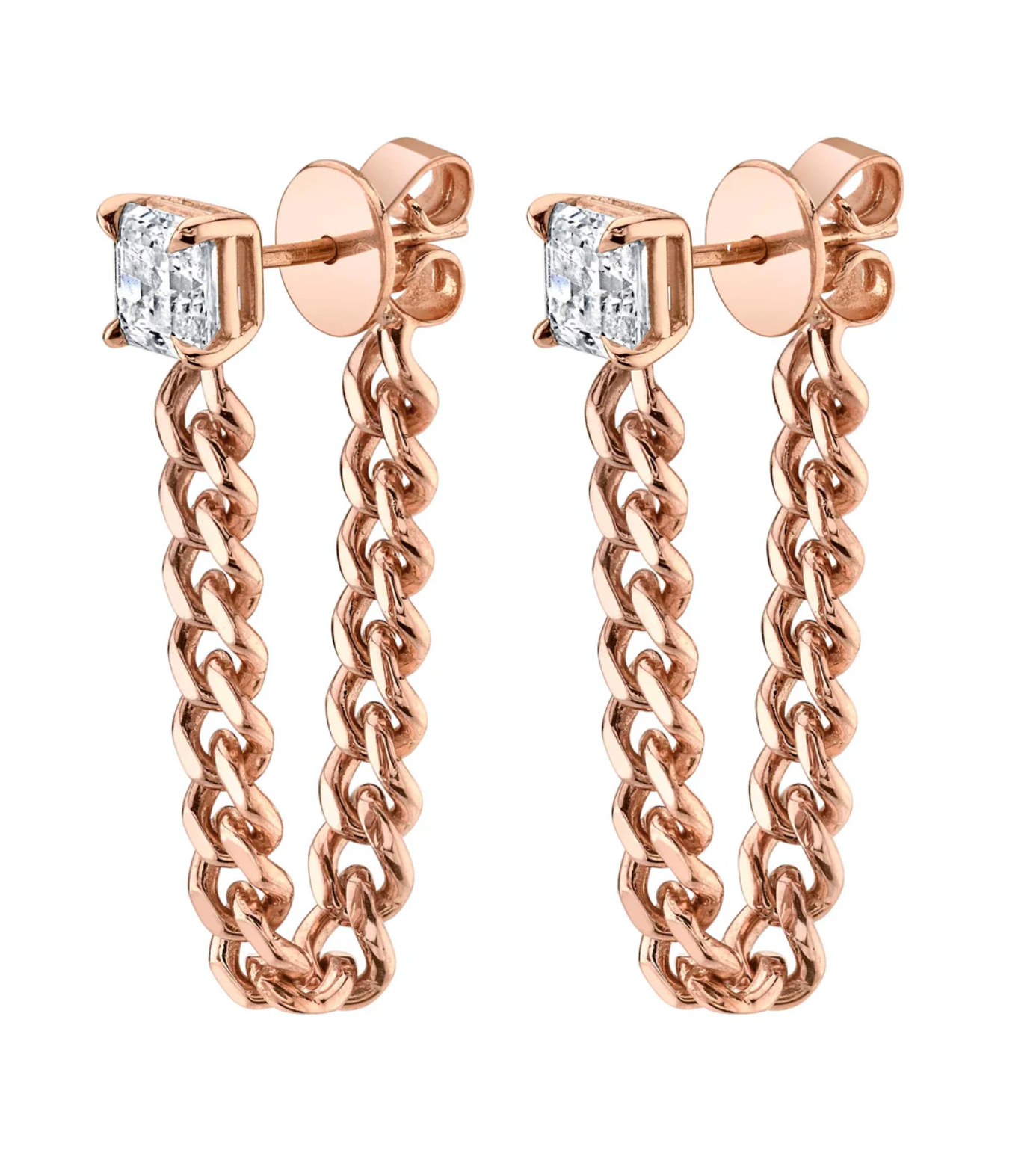ASSCHER CUT DIAMOND CUBAN LINK LOOP EARRINGS