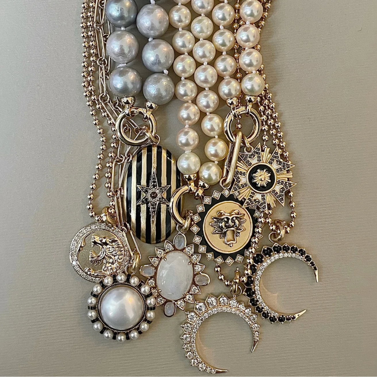 14K Gold Diamond & Black Onyx Crescent Moon Estelle Charm