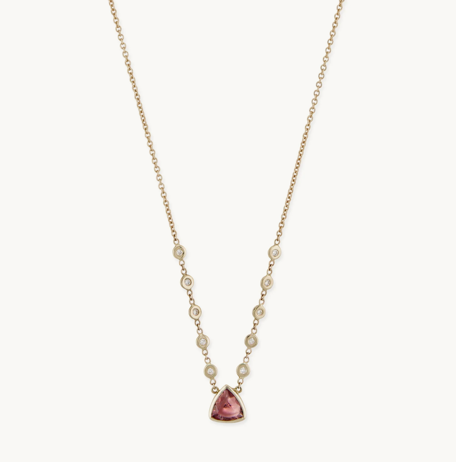 Pink Tourmaline Trillion 10 Diamond Necklace