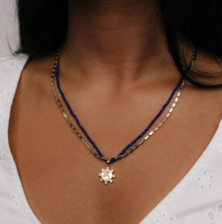 Petite Lapis Beaded Necklace 18"
