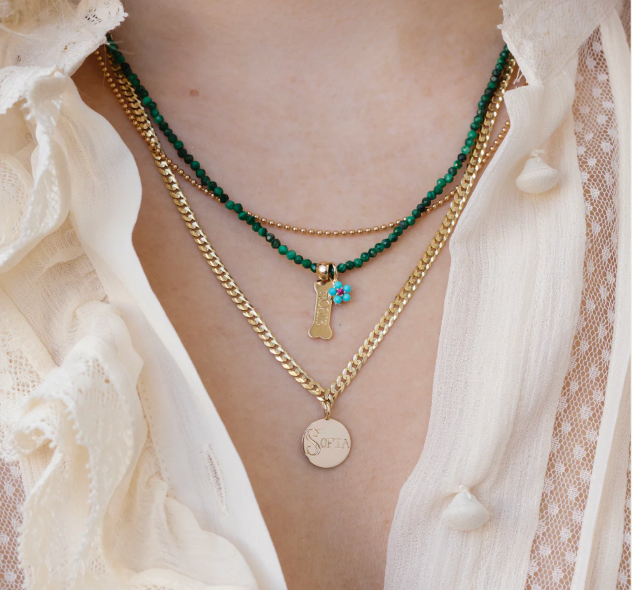 Petite Malachite Beaded Necklace 18"