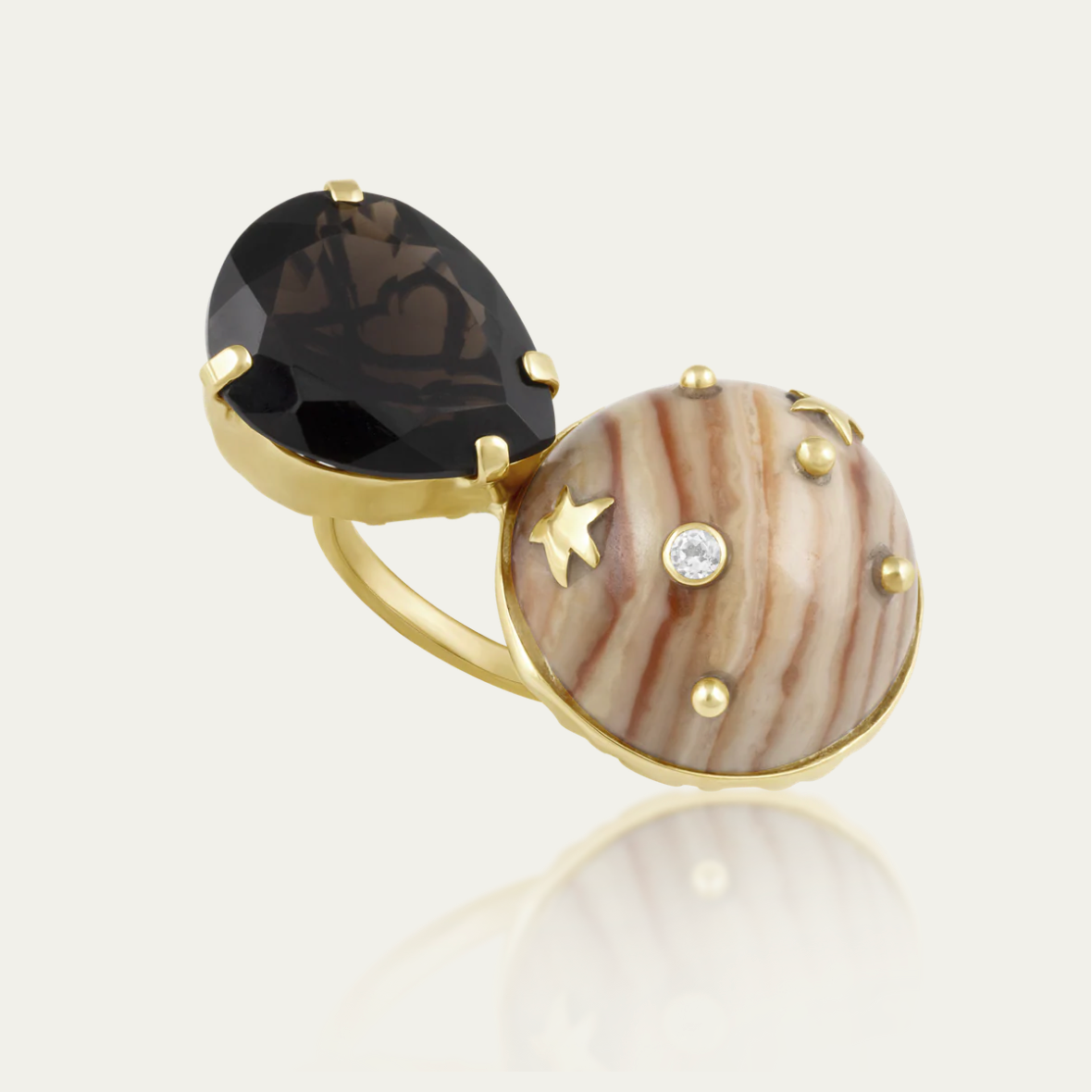 Jicorite + Smoky Quartz Ring