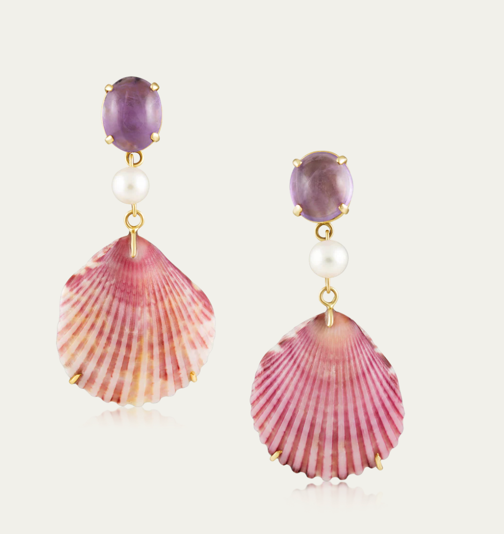 Amethyst, Shell + Pearl Earrings