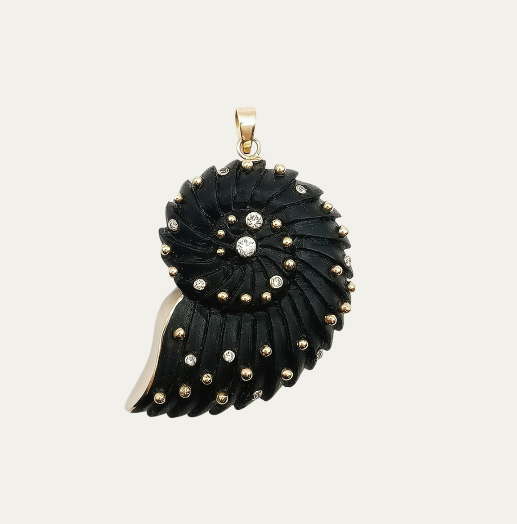 Carved Ebony Ammonite Pendant