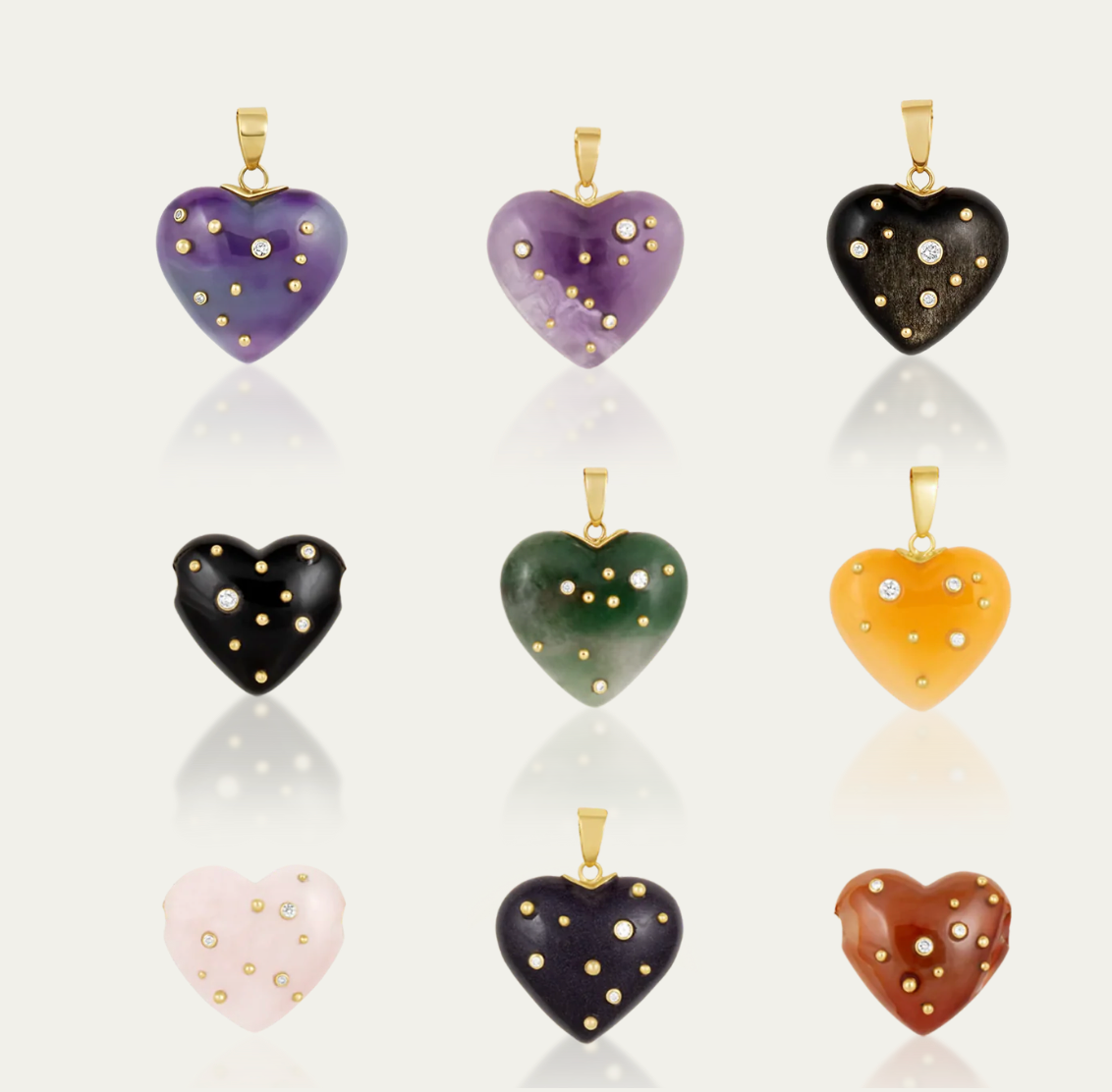 Carved Stone Studded Heart Pendant