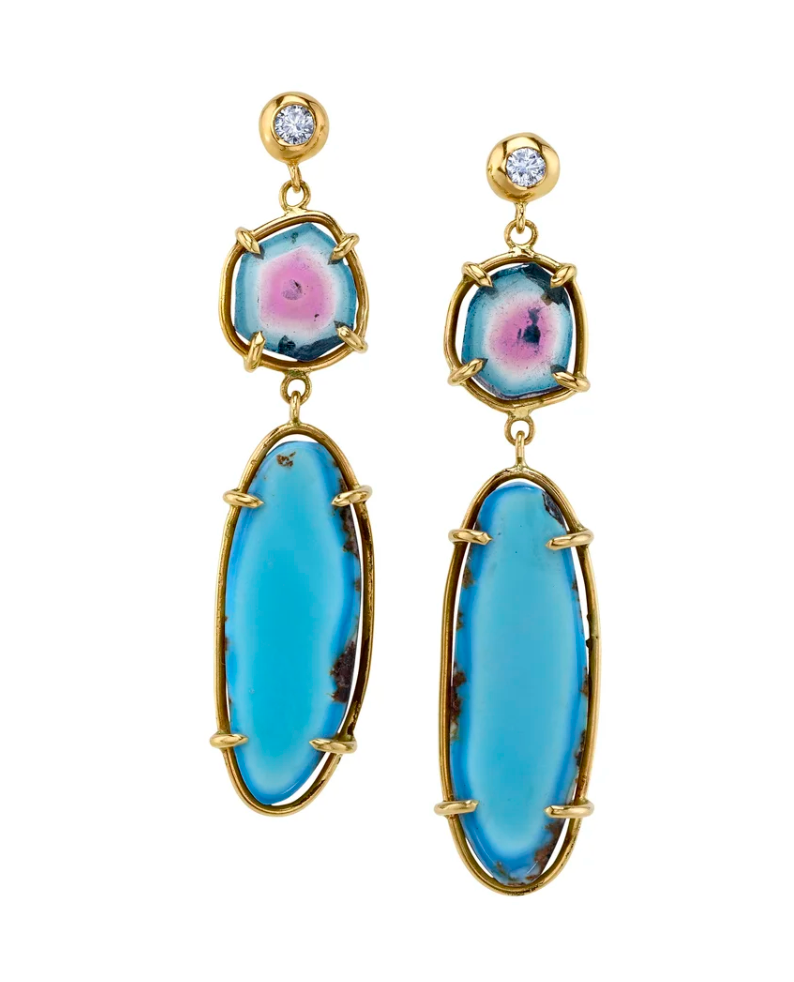 Double Drop Amethyst Fluorite Earrings