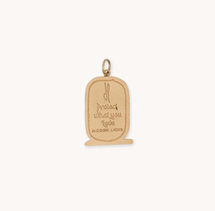 LARGE PAVE EMERALD TRILLION + BAGUETTE DIAMOND CARTOUCHE CHARM