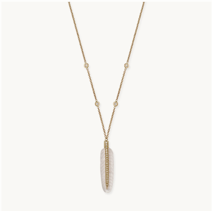 Pave Gemstone Feather Necklace
