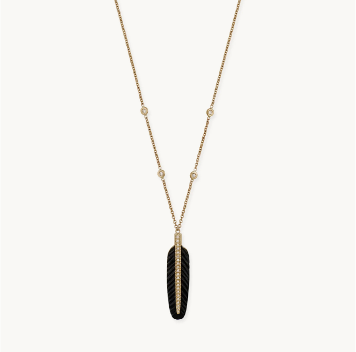 Pave Gemstone Feather Necklace