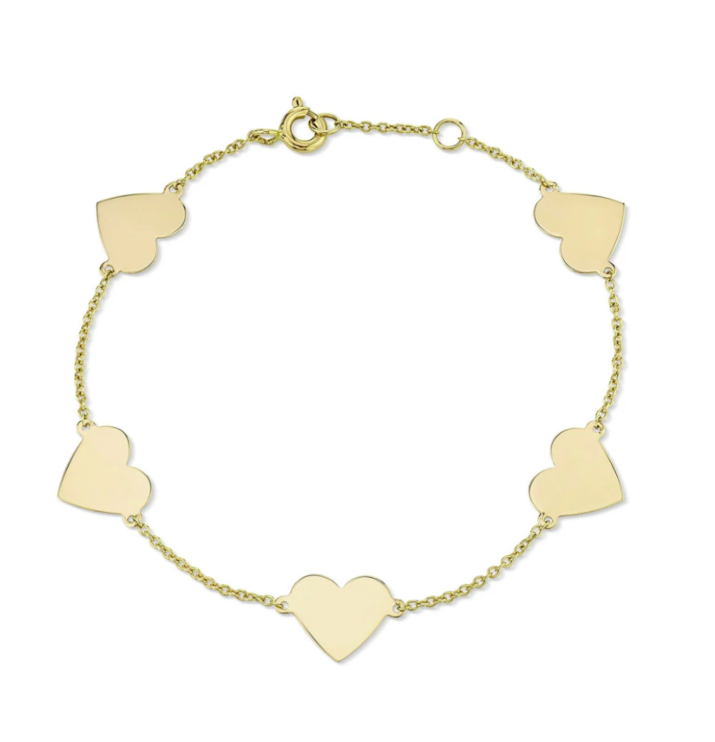 14K GOLD 5 FLOATING HEART BRACELET