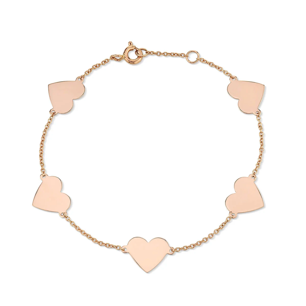 14K GOLD 5 FLOATING HEART BRACELET
