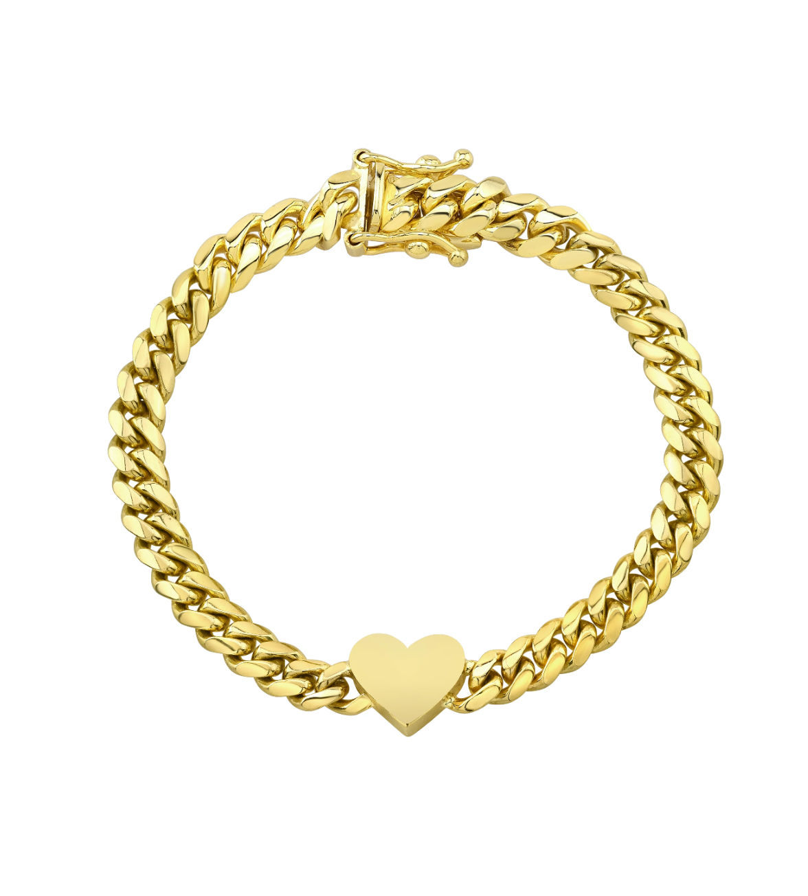 14K GOLD MIAMI CUBAN LINK THICK FLOATING HEART BRACELET